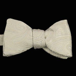 ETON Mens Pale Gray Silver PAISLEY Pre-Tied Woven Silk Bow Tie England NWT